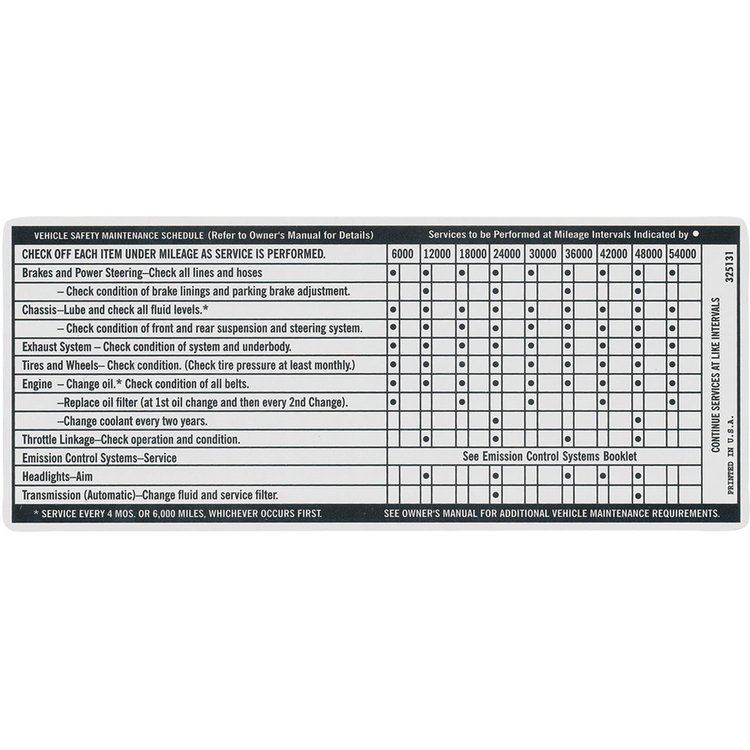 Decal 71-73 Pontiac Interior Vehicle Safety Maintenance