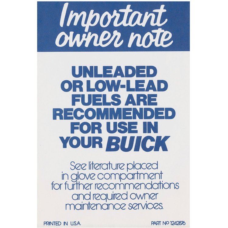 Decal 73 Riviera Fuel Requirement Unleaded