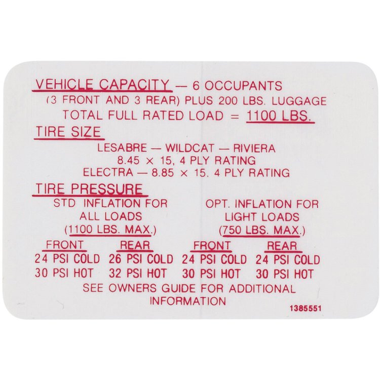 Decal 68 Riviera Tire Pressure