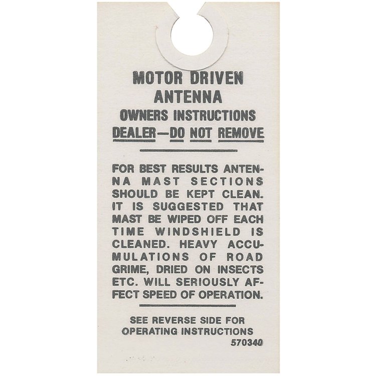 Tag 63 Riviera 59-63 Pontiac 54-63 Cadillac Power Antenna Instruction