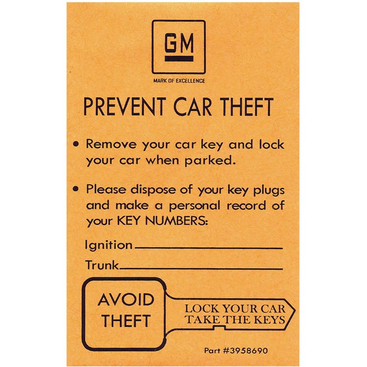 Spare Key Envelope Mustard 1969-77 GM