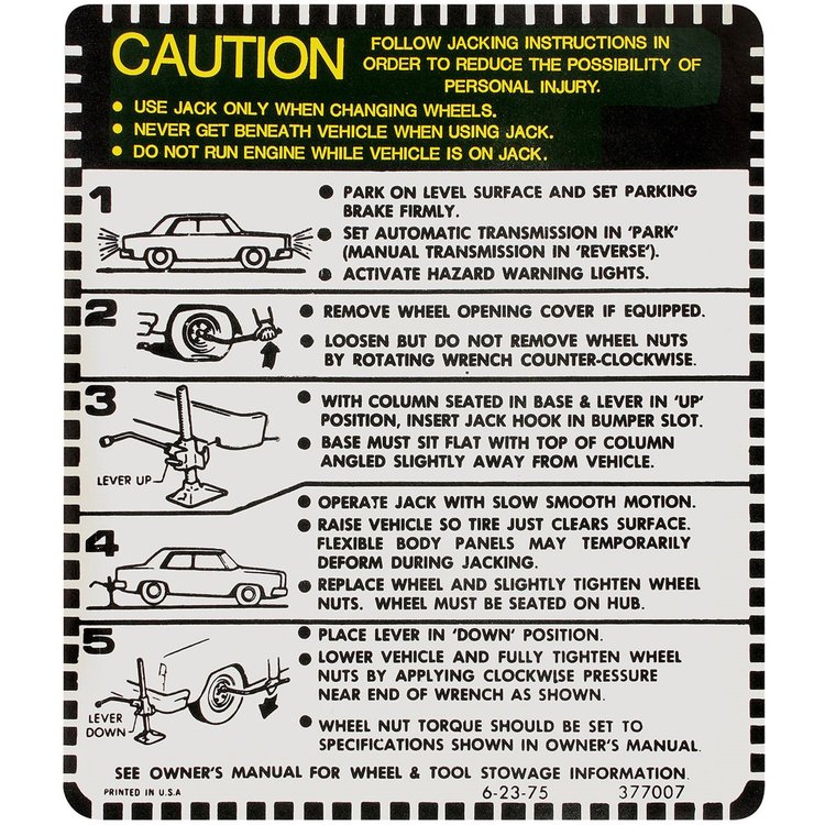 Decal 1975-77 Cutlass Jacking Instructions Exc. CNV/WGN
