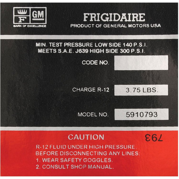 Decal 72 GM Air Conditioning Compressor Red 5910793