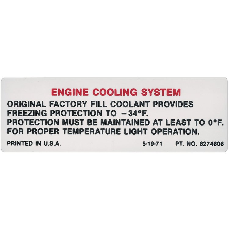 Decal 71-72 Chevelle/El Camino Cooling System Late 71