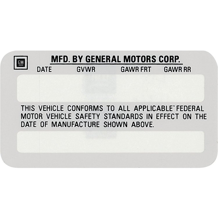 Decal 76-77 GM All Interior Vehicle Certification Kit