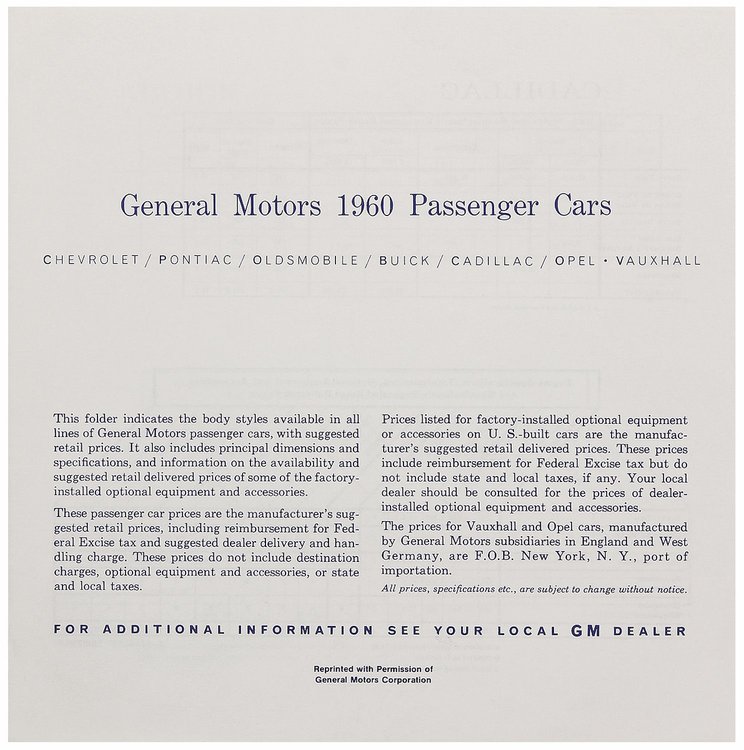 Price List 1960 GM All MSRP