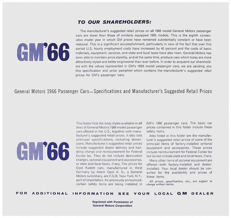 Price List 1966 GM All MSRP