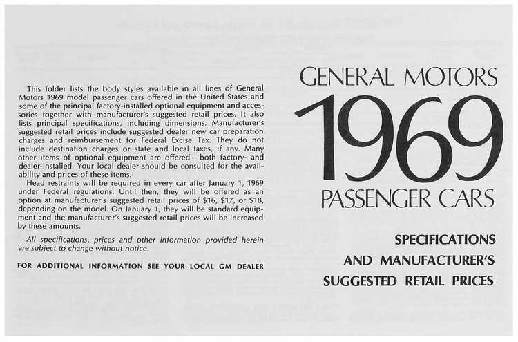 Price List 1969 GM All MSRP