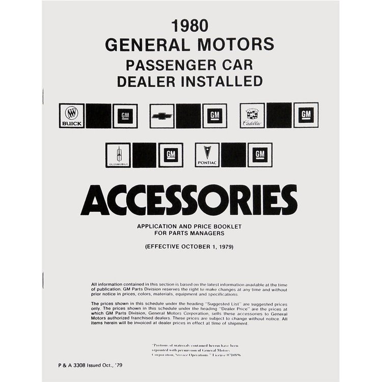 Accessory Price List 1980 GM All