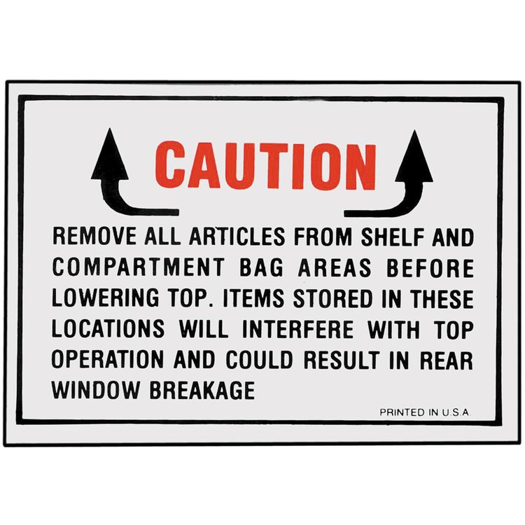 Decal 1964-66 Chevelle Convertible Top Caution