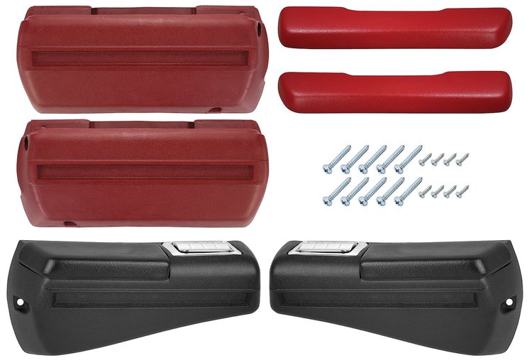 CH37373-RD69 Armrest Kit, Front/Rear, 68-69 Chevelle/Cut/Pont A-Body, Black Rear Base w/Trim