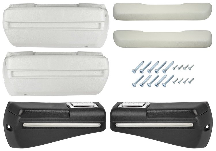 CH37373-WH Armrest Kit, Front/Rear, 68-69 Chevelle/Cut/Pont A-Body, Black Rear Base w/Trim