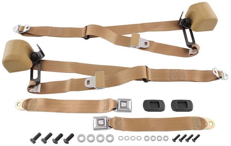 Seat Belts 1966-73 GM A Body 3-Point Retractable Bench Chrome Button