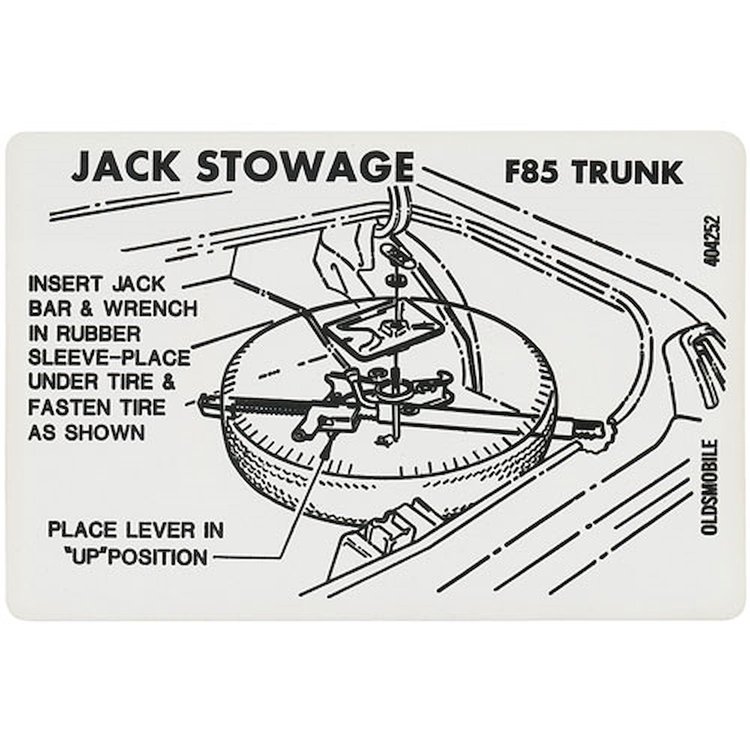 Decal 69-72 Cutlass Trunk Tire Stowage Except Super Stock Wheel