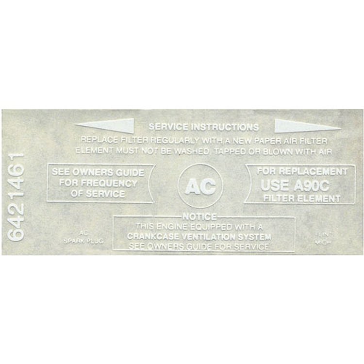 Decal 65 Cutlass Air Cleaner Service 4BBL
