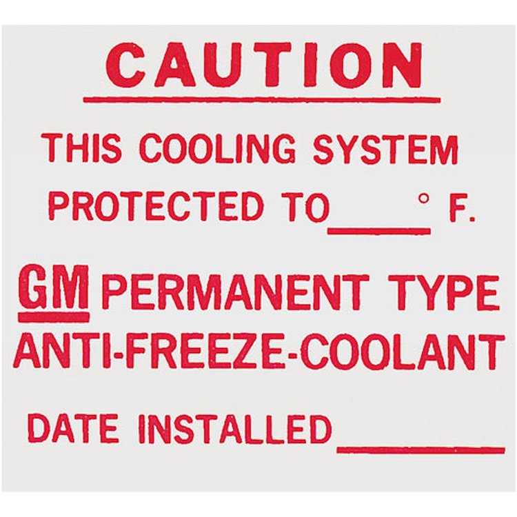 Decal 64-72 Cutlass Cooling System GM Dealer Installed Anti-Freeze