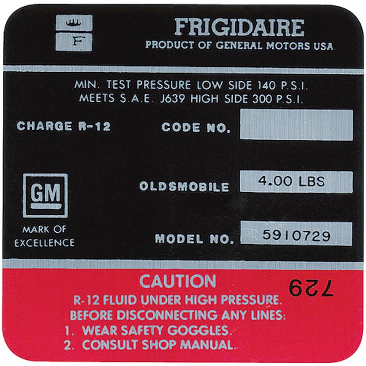 Decal 69-72 Cutlass Air Conditioning Compressor Red 5910729