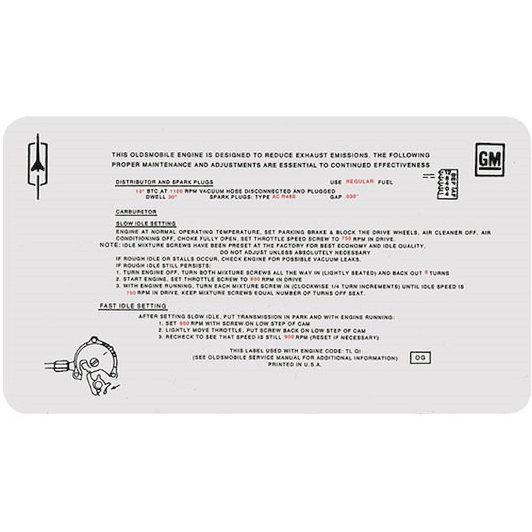 Decal 70 Cutlass Emissions 350 2bbl MT