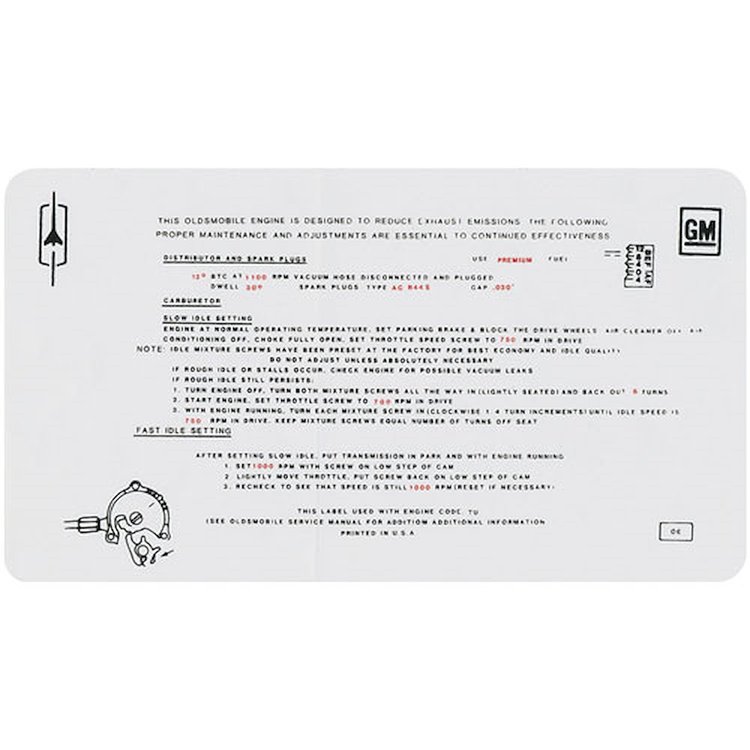 Decal 70 Cutlass Emissions 455 4bbl SX AT