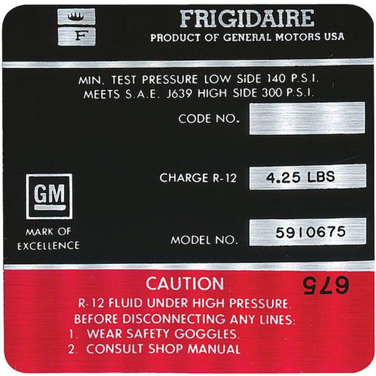Decal 67 Cutlass Air Conditioning Compressor Red 5910675