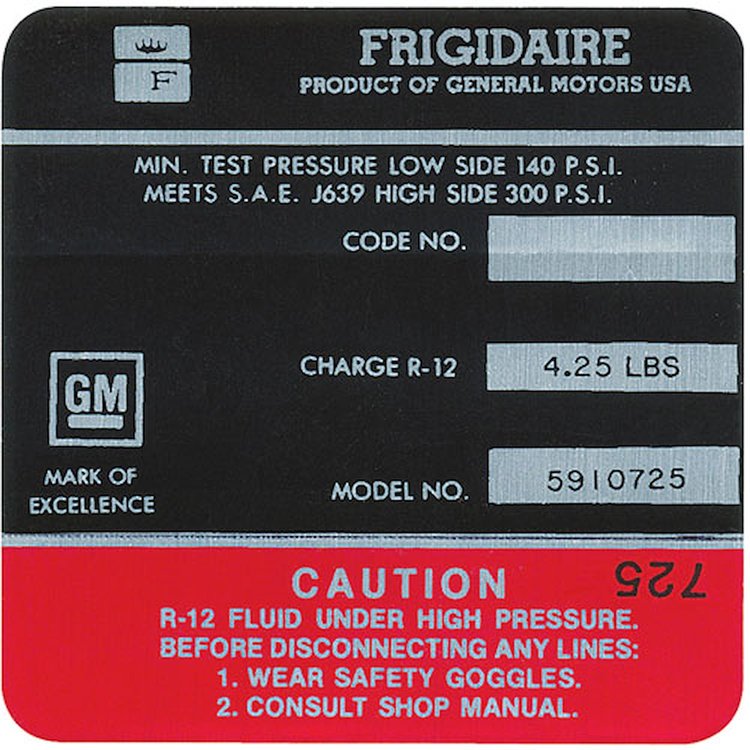 Decal 68 Cutlass Air Conditioning Compressor Red 5910725