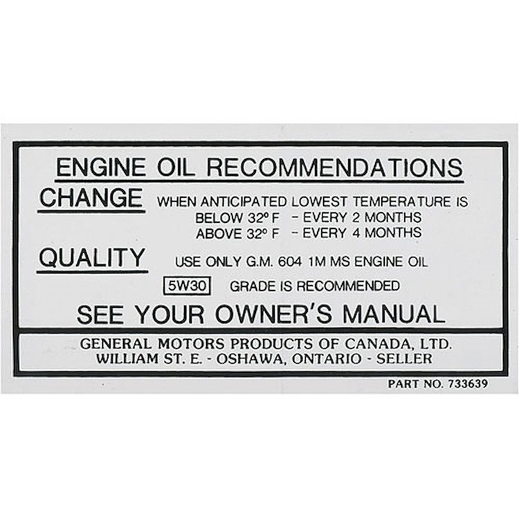 Decal 66-67 Cutlass Oil Change Canada