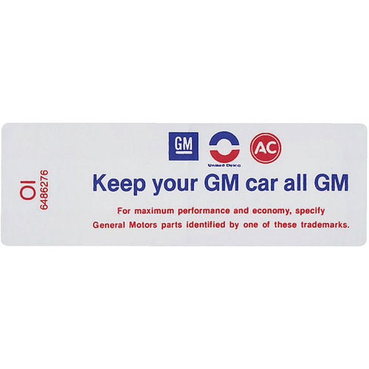 Decal 70 Cutlass Air Cleaner 4bbl Keep your GM car all GM
