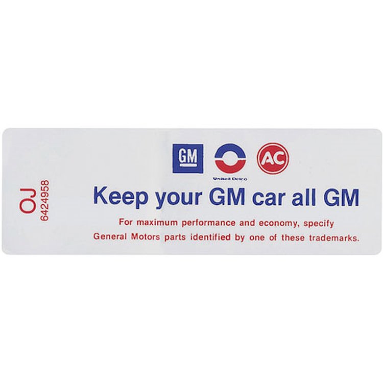 Decal 68 Cutlass Air Cleaner 400 4bbl Keep your GM car all GM