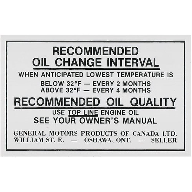 Decal 70-71 Cutlass Oil Change Canada