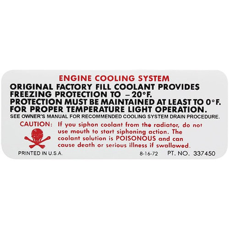 Decal 73-74 Chevelle/El Camino/Monte Carlo Cooling System Early 74