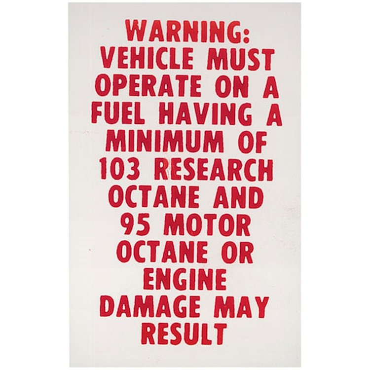 Decal Chevelle/El Camino Fuel Recommendation 103 Research Octane