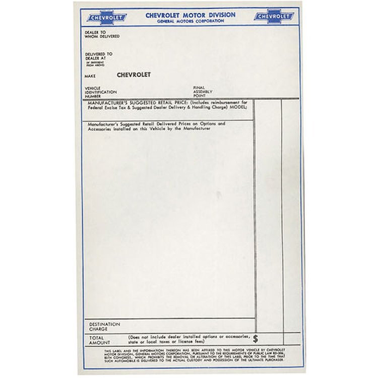 Sticker 64-65 GM New Car Window