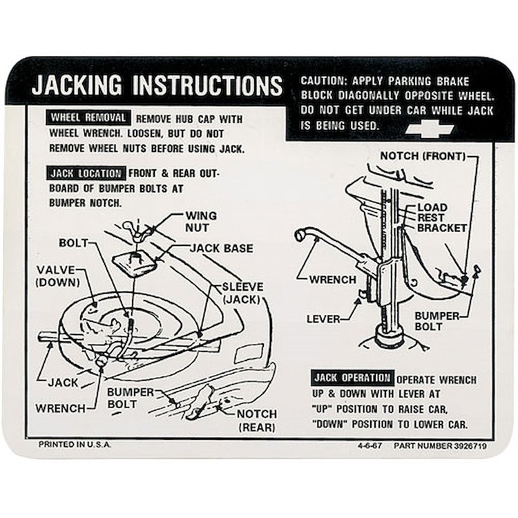 Decal 68-69 Chevelle Jacking Instructions Except 69 SS
