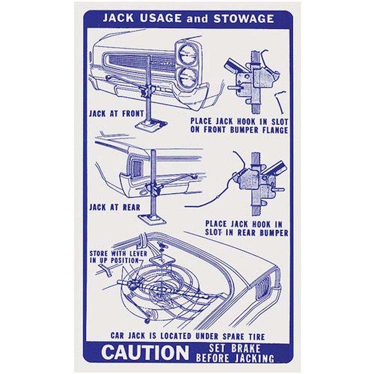 Decal 66 GTO Tempest Lemans Jacking Instructions