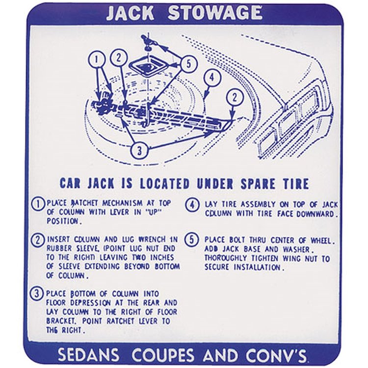 Decal 67 GTO Tempest Lemans Jack Stowage Except Convertible