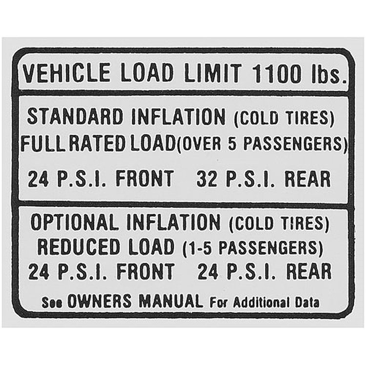Decal 67 Pontiac Tire Pressure