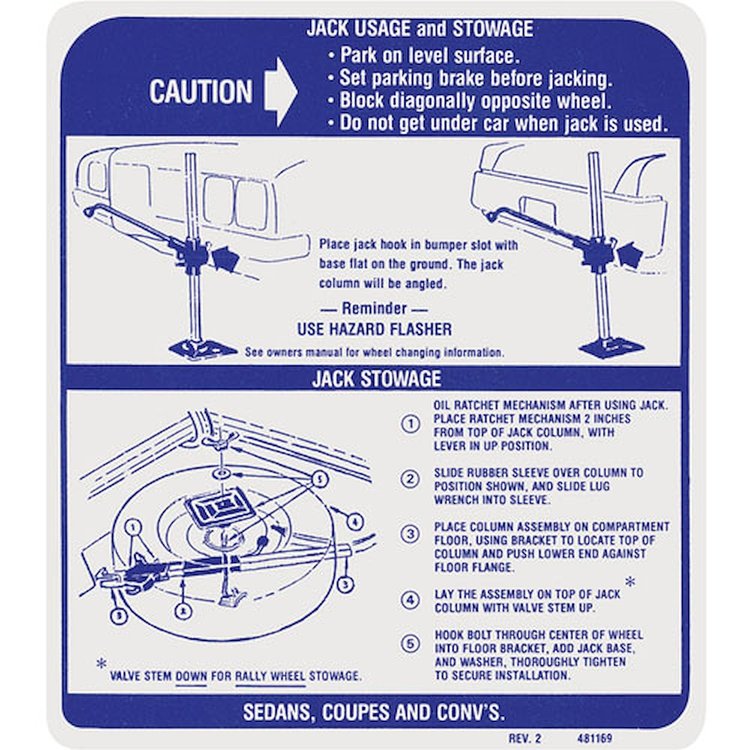 Decal 71-72 GTO Tempest Lemans Grand Prix Jacking Instructions