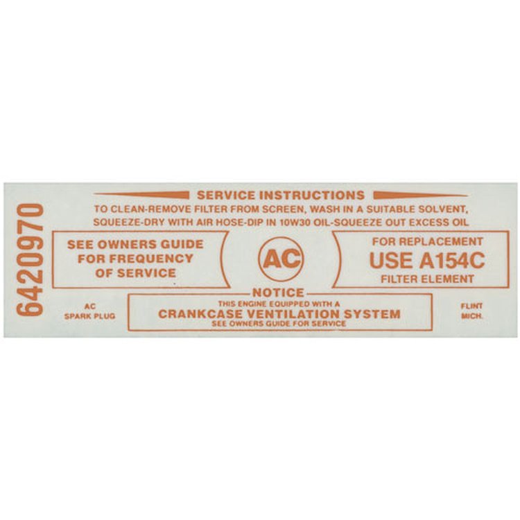 Decal 65-67 Tempest Air Cleaner Red A154C