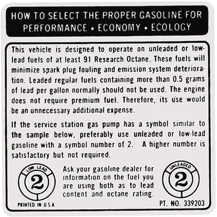 Decal 72-74 Pontiac Fuel Recommendation