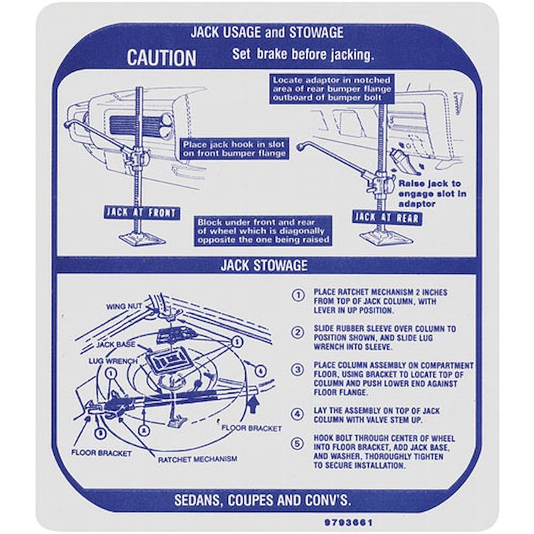 Decal 68 GTO Tempest Lemans Jacking Instructions