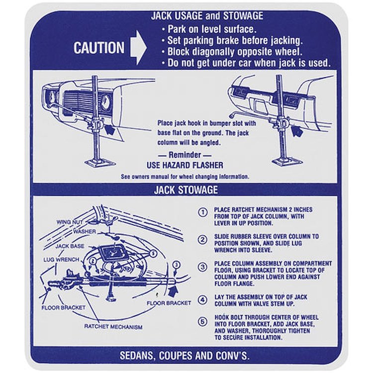 Decal 69 GTO Tempest Lemans Jacking Instructions
