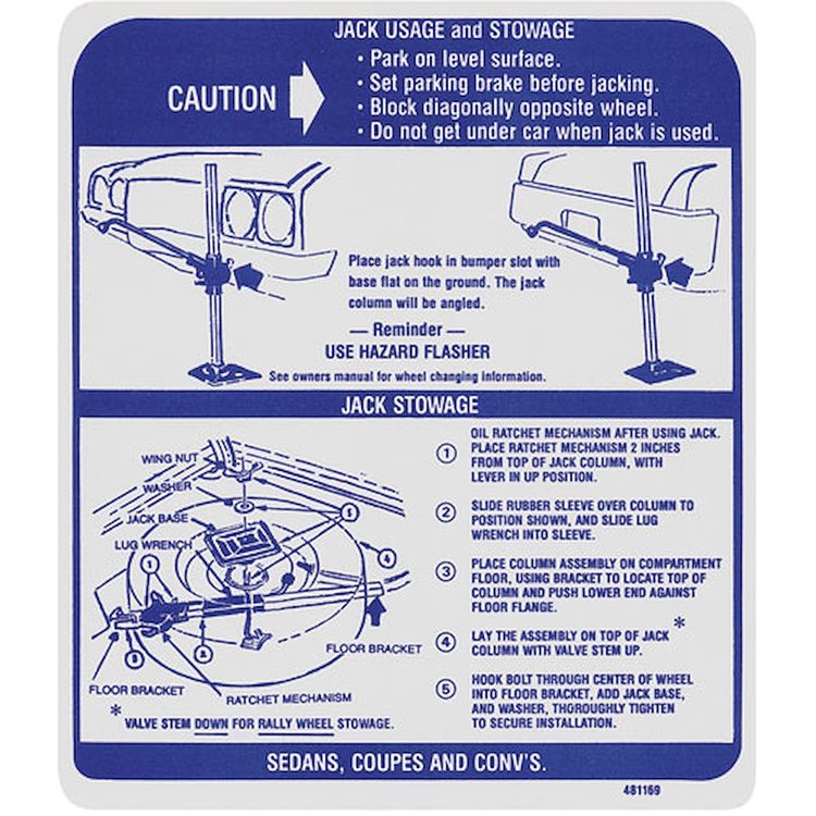 Decal 70 GTO Tempest Lemans Jacking Instructions