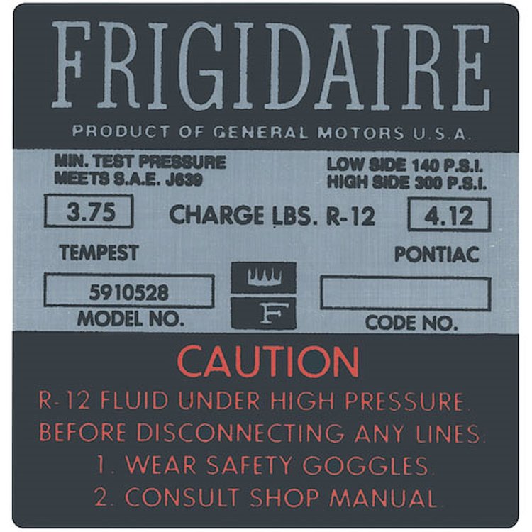 Decal 66 Pontiac Air Conditioning Compressor Frigidaire