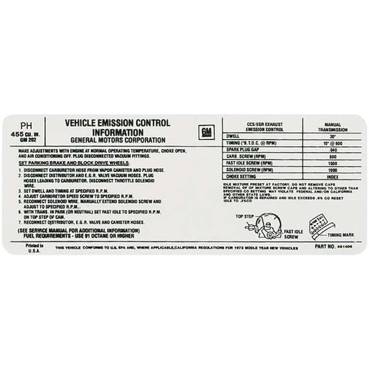 Decal 74 Pontiac Emissions 350 MT PC 495717