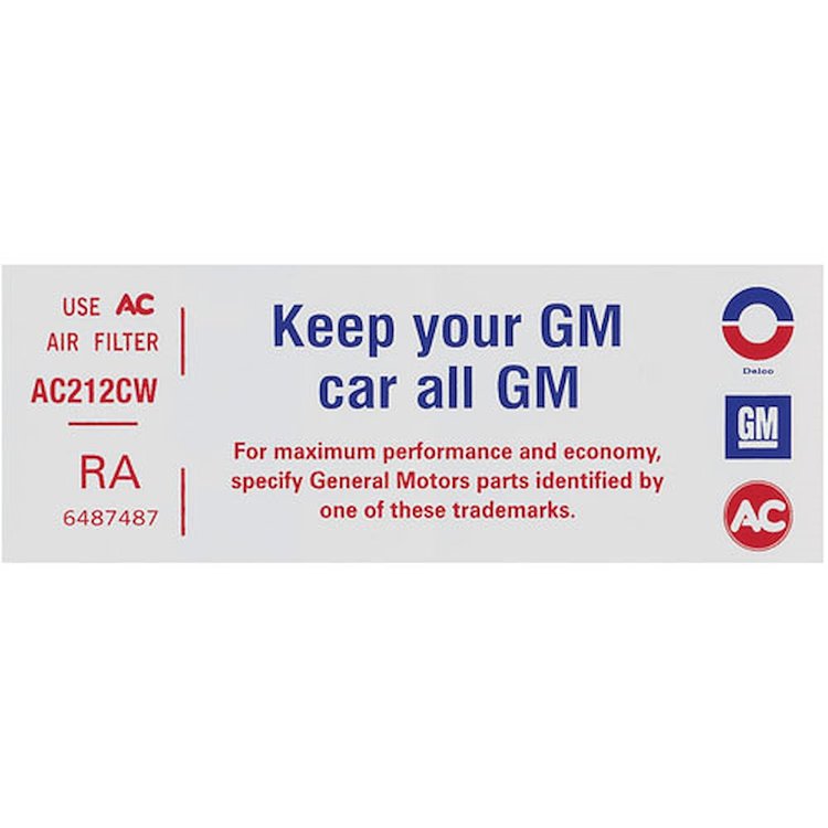 Decal 72-73 Pontiac Air Cleaner V8 4 Barrel Keep Your GM Car All GM RA