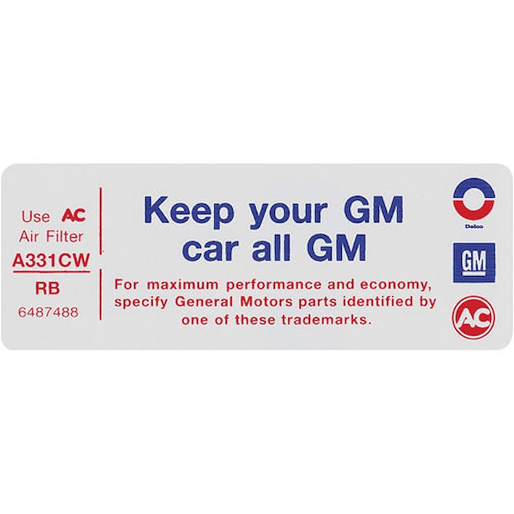 Decal 72-73 Pontiac Air Cleaner V8 2 Barrel Keep Your GM Car All GM RB