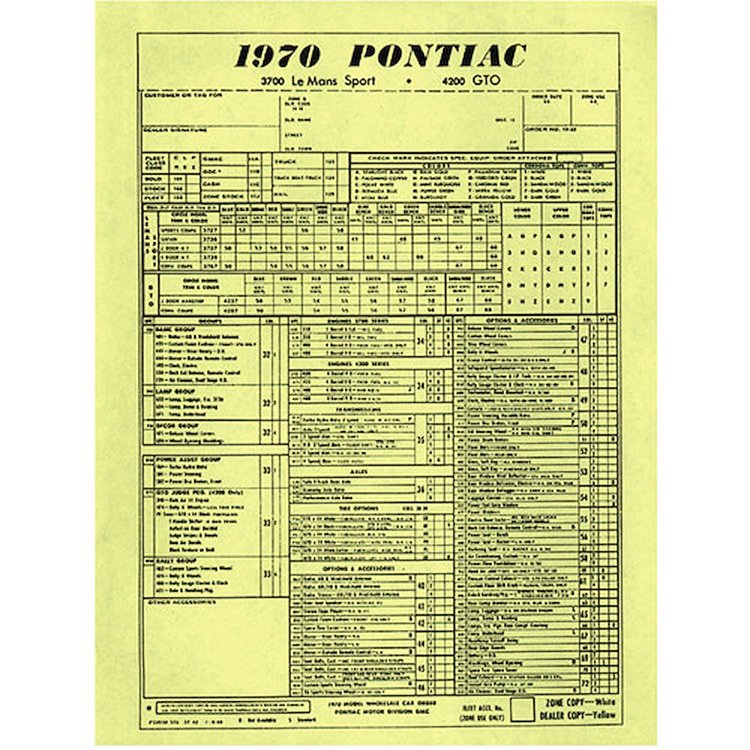 DEALER ORDER SHEET