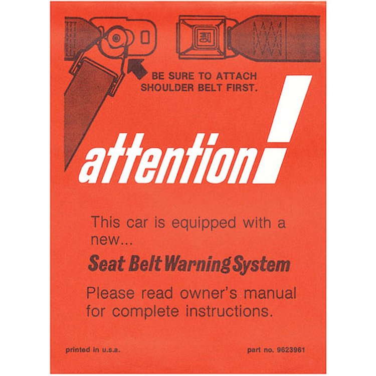 Sleeve 72 GM Interior Visor Instruction Seat Belt Warning
