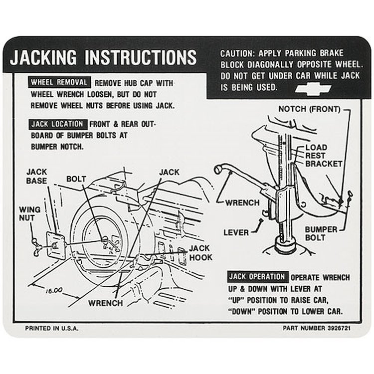 Decal 68-69 El Camino Jacking Instructions Except 69 SS