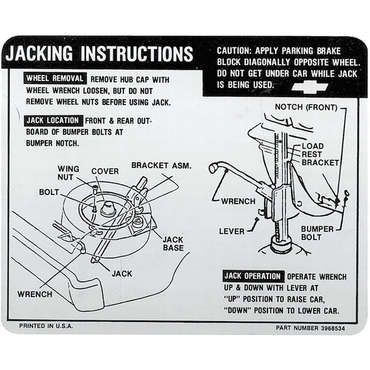 Jacking Instruction Decal 969 Chevelle SS (#3968534)